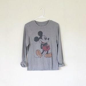 retro mickey mouse shirt vintage style walt disney top gray long sleeve tee